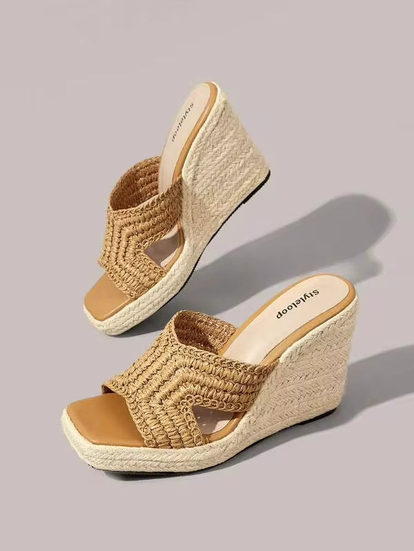 Styleloop Women's Hemp Rope Straw Woven Wedge Heel Brown Woven Women's Wedge Heel Sandals Slippers Hemp Rope Shoes Bohemian Style Suitable For Going Out On Vacation Daily Dating Beach Seaside Travel Casual Style Wear Women's Shoes Sandals Summer